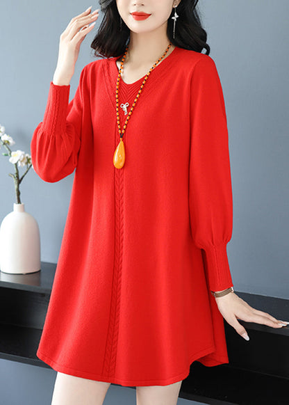 Plus Size Rot Patchwork Dicke Baumwolle Strickpullover Winter TE032
