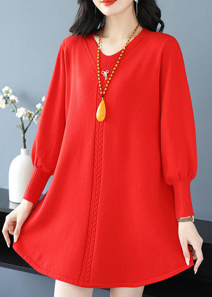 Plus Size Rot Patchwork Dicke Baumwolle Strickpullover Winter TE032