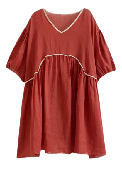 Robe mi-longue rouge froissée en patchwork grande taille pour l'été UU038