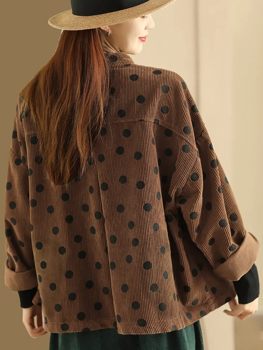 Plus Size Retro Dot Croduroy Stand Collar Shirt Coat Ada Fashion