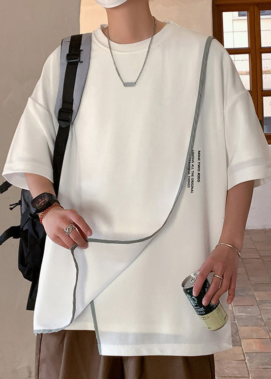 Größe Brief Asymmetrische Halb T Weiß Männer Shirts Plus