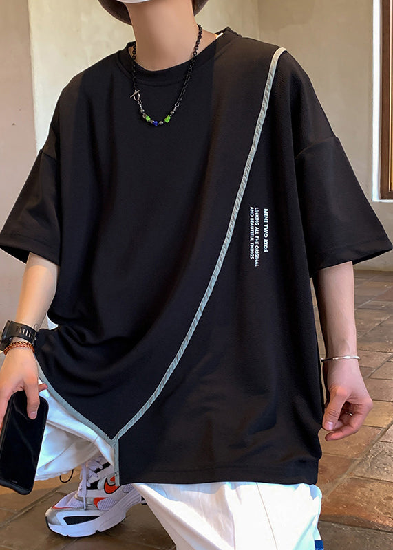 T-shirt asymétrique blanc pour homme, taille plus, en coton