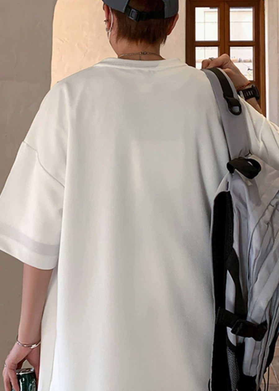 T-shirt asymétrique blanc pour homme, taille plus, en coton