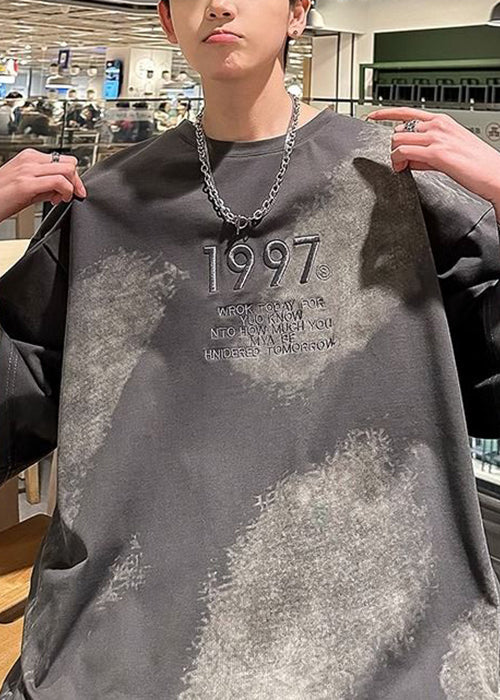 Chemises blanches en coton mélangé tie-dye pour hommes, grande taille, brodées