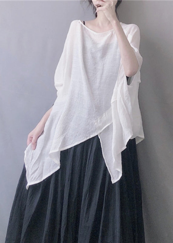 Haut d'été blanc uni grande taille à col rond