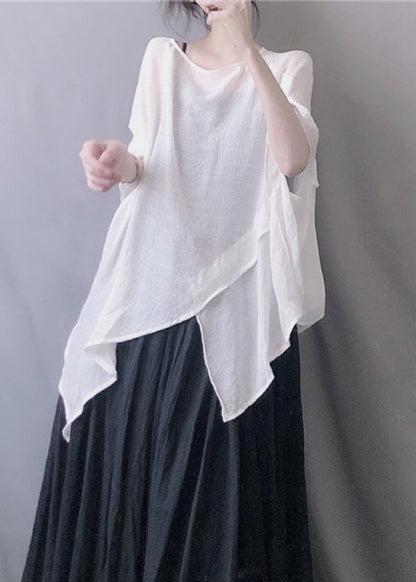 Haut d'été blanc uni grande taille à col rond