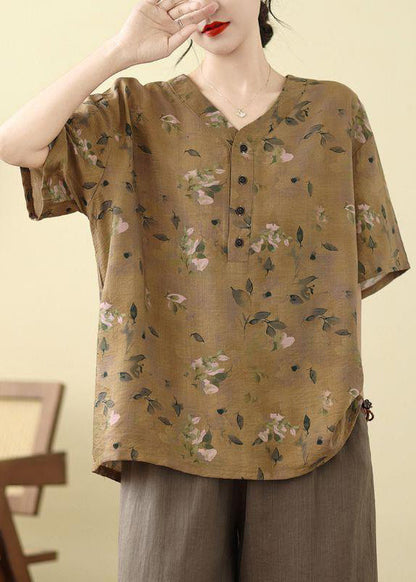 Summer Print T Size Button White Shirt Plus