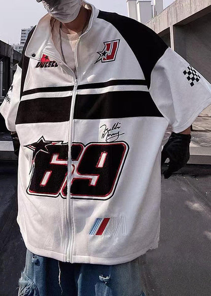 Chemises blanches à fermeture éclair pour hommes, manches longues, demi-taille, en coton, taille T