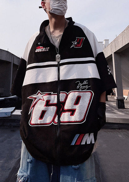 Chemises blanches à fermeture éclair pour hommes, manches longues, demi-taille, en coton, taille T