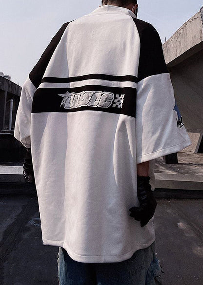 Chemises blanches à fermeture éclair pour hommes, manches longues, demi-taille, en coton, taille T