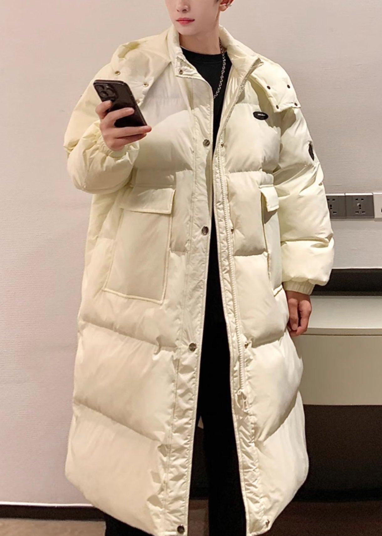 Plus Size Weinrot Kapuzentaschen Herren Lange Parkas Winter RM007