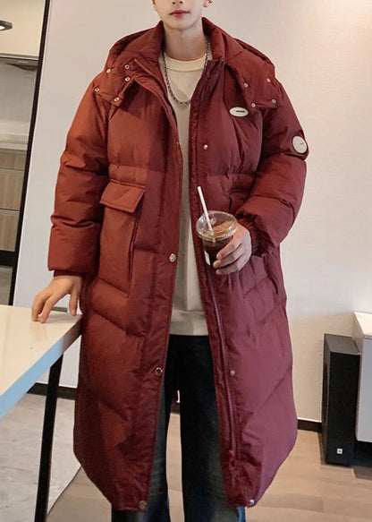 Plus Size Weinrot Kapuzentaschen Herren Lange Parkas Winter RM007