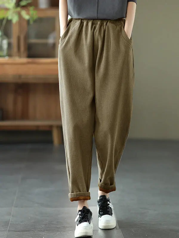 Plus Size Women Autumn Thicken Pure Color Harem Pants Ada Fashion