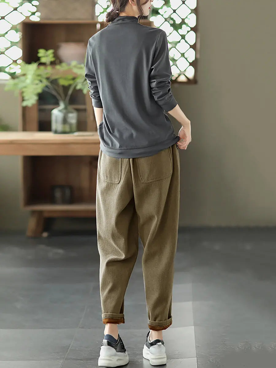 Plus Size Women Autumn Thicken Pure Color Harem Pants Ada Fashion