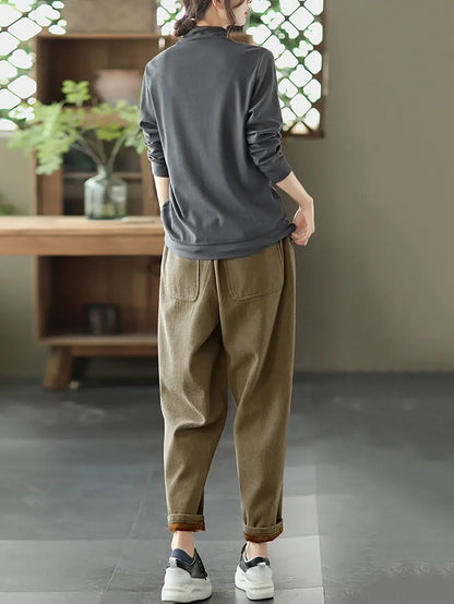 Plus Size Women Autumn Thicken Pure Color Harem Pants Ada Fashion