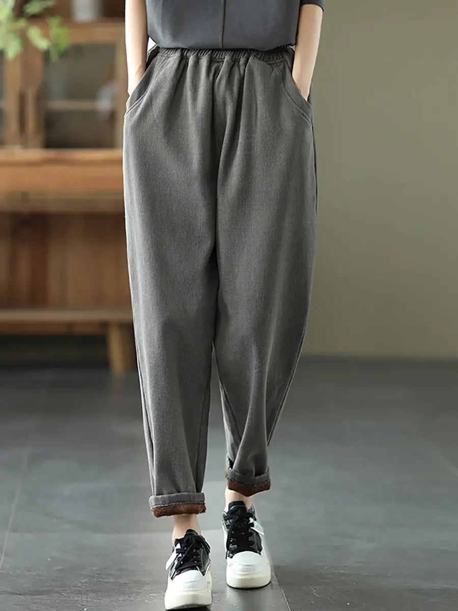 Plus Size Women Autumn Thicken Pure Color Harem Pants Ada Fashion