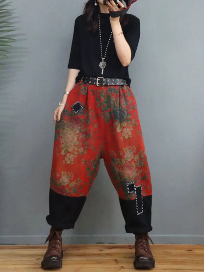 Plus Size Women Ethnic Floral Spliced Stitching Suits Ada Fashion