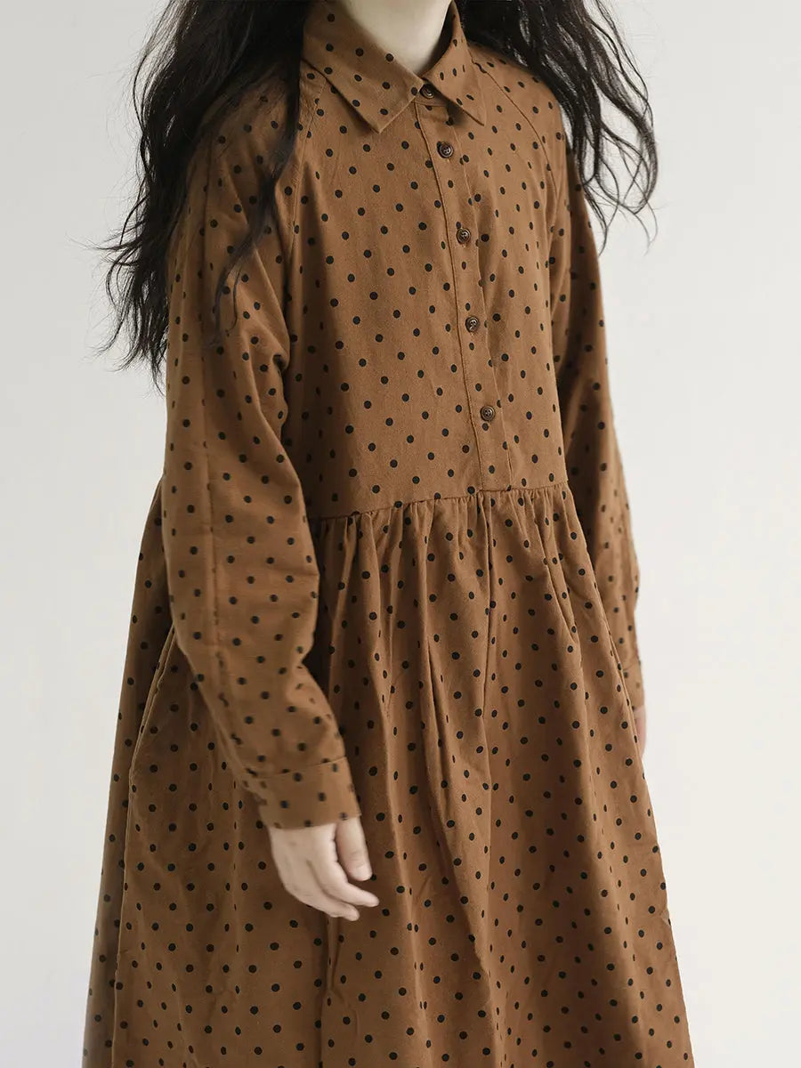 Plus Size Women Vintage Dot Pleat Long Sleeve Dress Ada Fashion