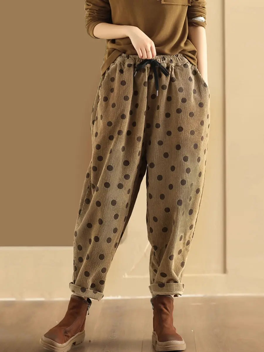 Plus Size Women Vitnage Dot Croduroy Harem Pants Ada Fashion