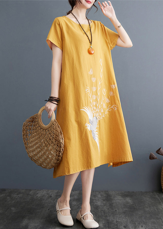 Besticktes Leinenkleid Linie Größe A Plus Sommergelb