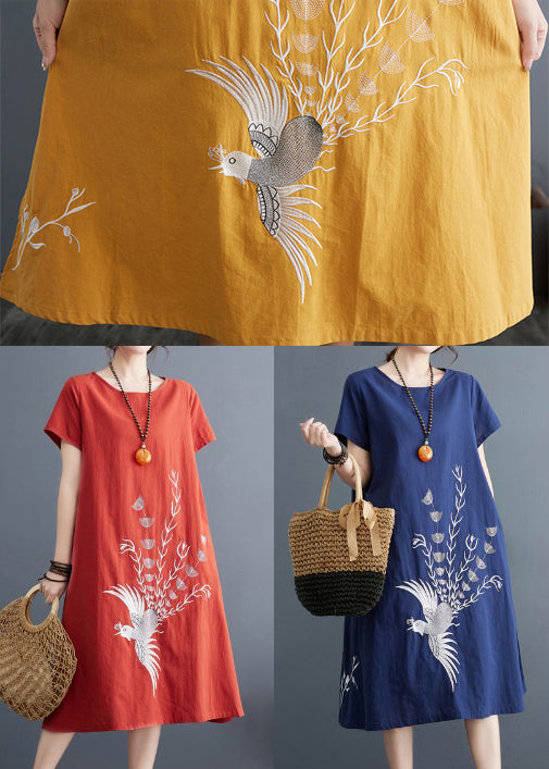 Besticktes Leinenkleid Linie Größe A Plus Sommergelb
