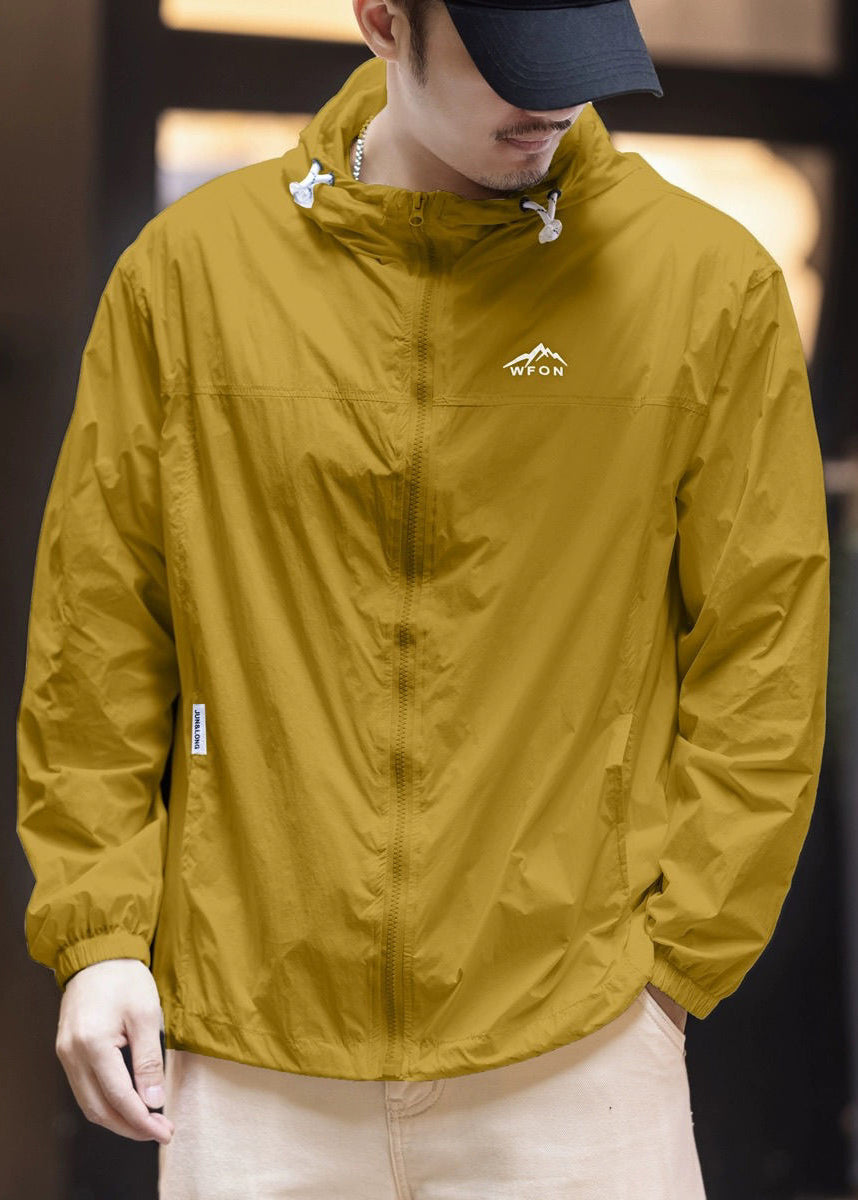 Manteau Ice Coat fin à capuche pour homme en soie, protection UPF 50+, poches, jaune