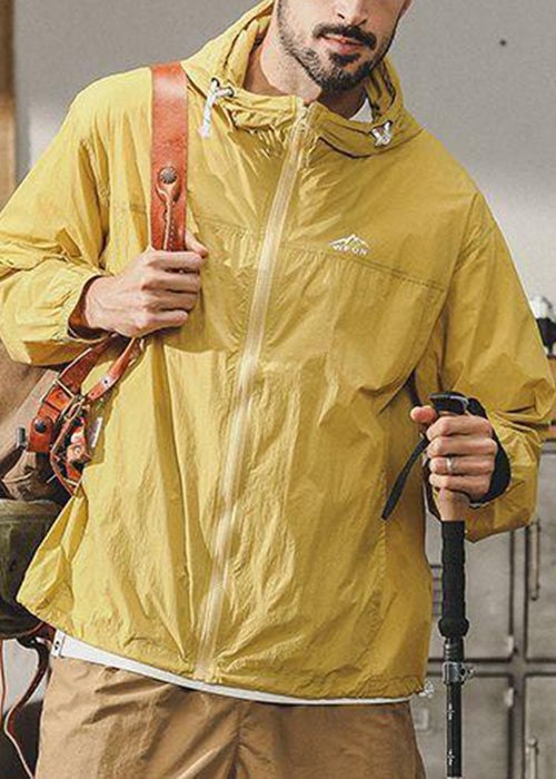 Manteau Ice Coat fin à capuche pour homme en soie, protection UPF 50+, poches, jaune