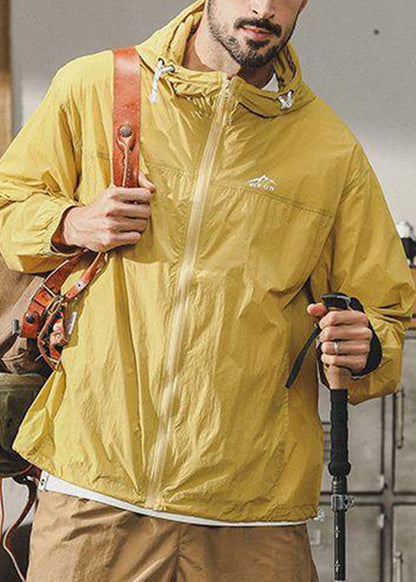 Manteau Ice Coat fin à capuche pour homme en soie, protection UPF 50+, poches, jaune