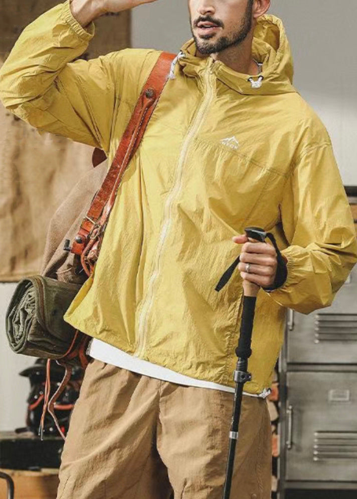 Manteau Ice Coat fin à capuche pour homme en soie, protection UPF 50+, poches, jaune