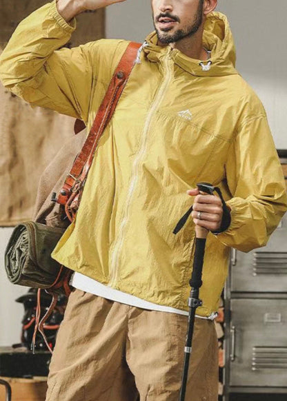 Manteau Ice Coat fin à capuche pour homme en soie, protection UPF 50+, poches, jaune