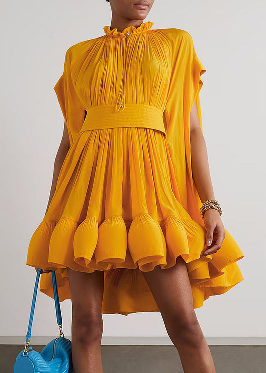 Spitze Größe Mini Up Sommer Rüschen Gelb Plus Kleid