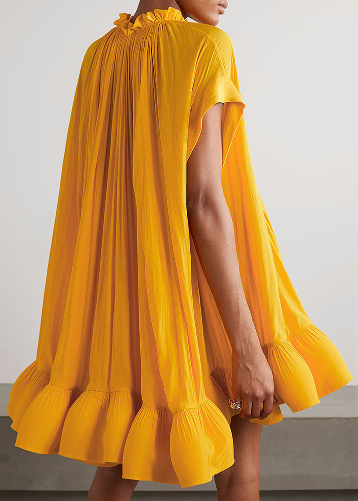 Spitze Größe Mini Up Sommer Rüschen Gelb Plus Kleid