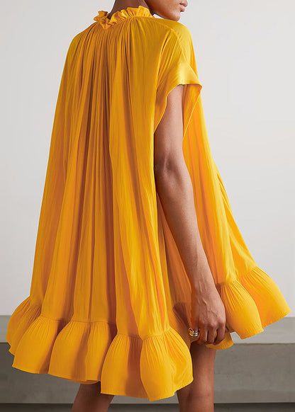 Spitze Größe Mini Up Sommer Rüschen Gelb Plus Kleid