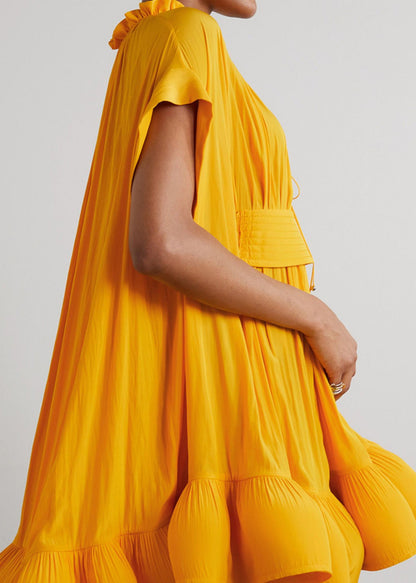 Spitze Größe Mini Up Sommer Rüschen Gelb Plus Kleid