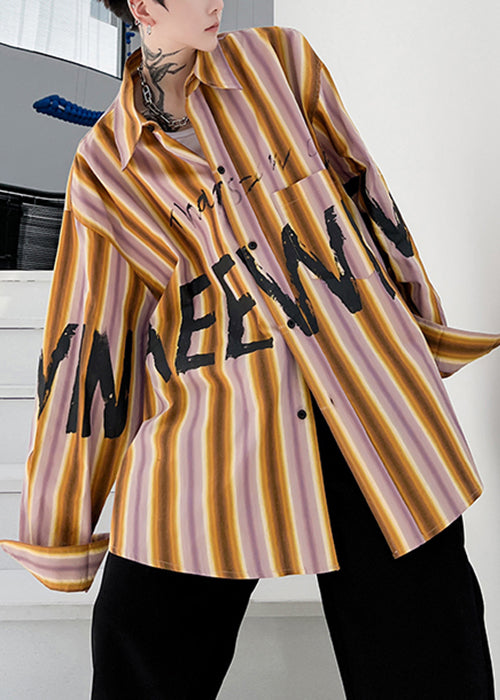 High Shirt Design Yellow Low Plus Letter Striped Men Cotton Size