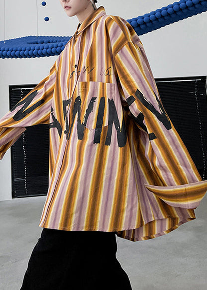 High Shirt Design Yellow Low Plus Letter Striped Men Cotton Size