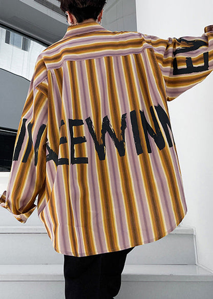 High Shirt Design Yellow Low Plus Letter Striped Men Cotton Size