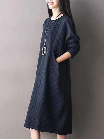 Robe à manches longues en coton extensible à pois grande taille AV1044