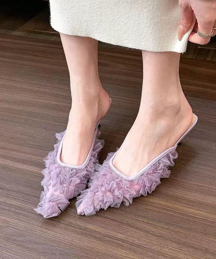 Purple High Heel Tulle Boutique Slide Sandals Pointed Toe JJ043