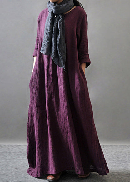 Robe longue violette à manches longues et poches VV029