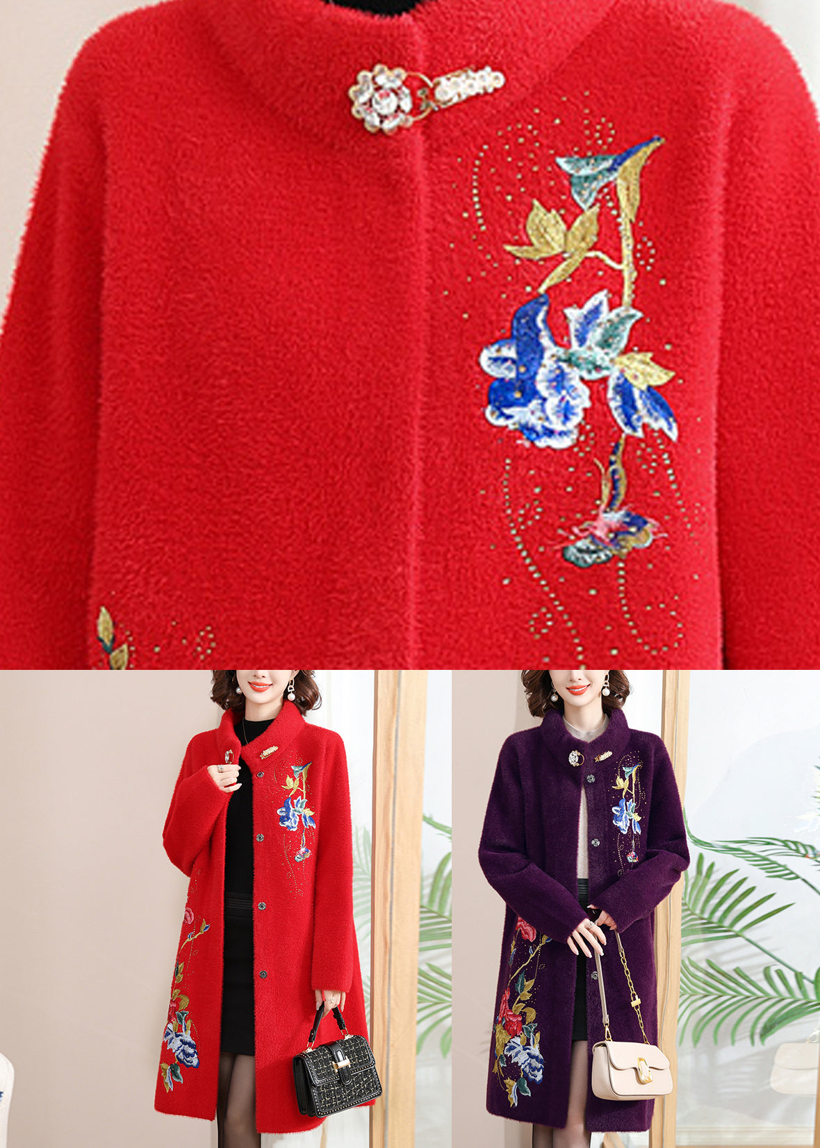 Manteau en laine imprimé violet à boutons, maxi, printemps TA031