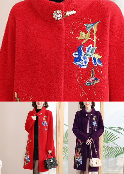 Manteau en laine imprimé violet à boutons, maxi, printemps TA031