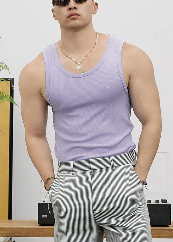 Neck O Herren Baumwolle Slim Lila Tank Fit Solid Ärmellos