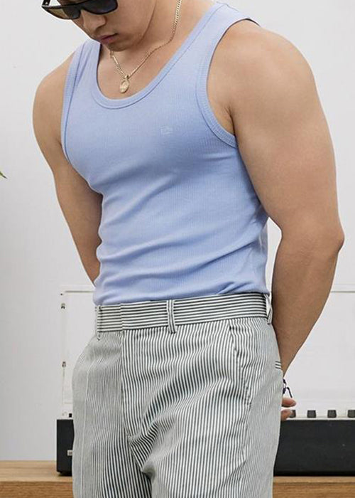 Neck O Herren Baumwolle Slim Lila Tank Fit Solid Ärmellos