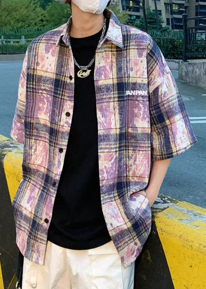 Chemises d'été Peter Tie Dye violettes surdimensionnées en coton pour hommes