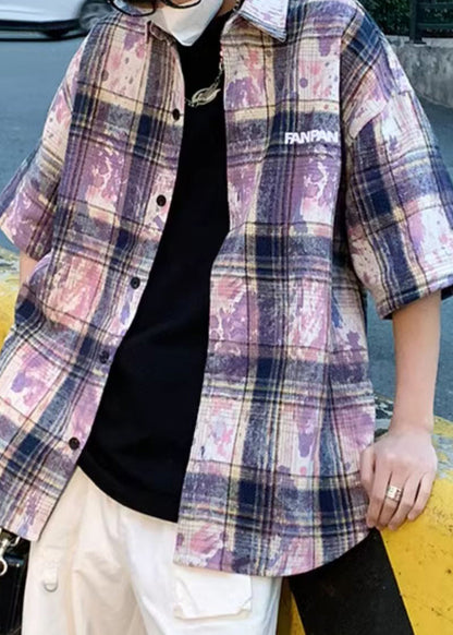 Chemises d'été Peter Tie Dye violettes surdimensionnées en coton pour hommes