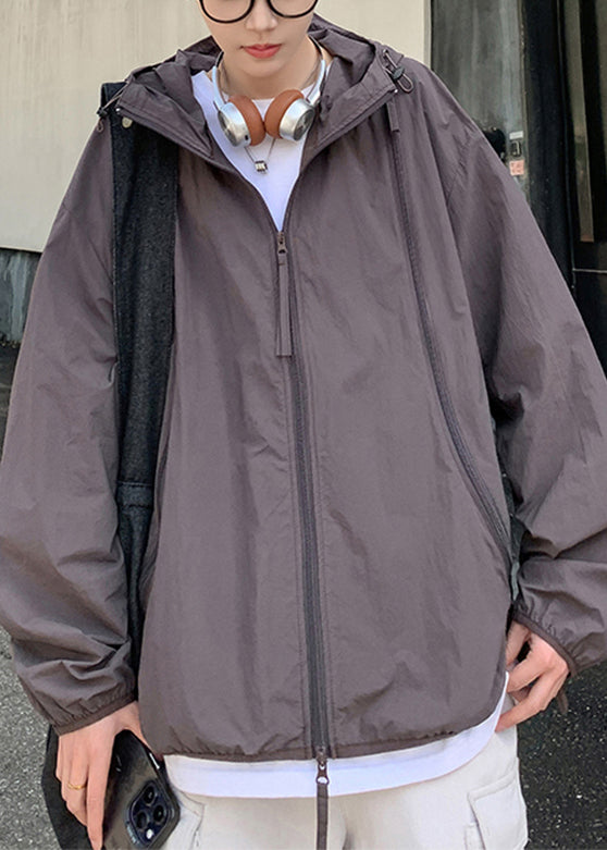 Übergroßer Kapuzenmantel mit Reißverschluss und UPF 50+, Lila, Herren