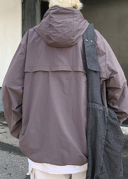 Übergroßer Kapuzenmantel mit Reißverschluss und UPF 50+, Lila, Herren