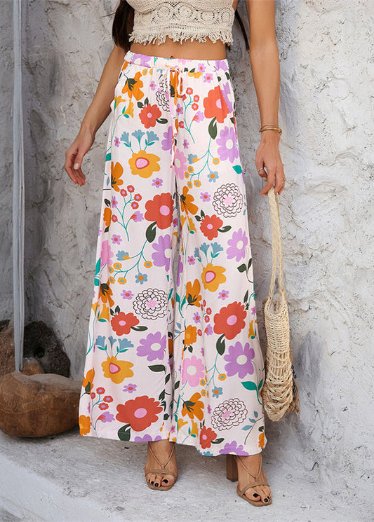 Robe de vacances à imprimé arc-en-ciel avec nœud à la taille et pantalon