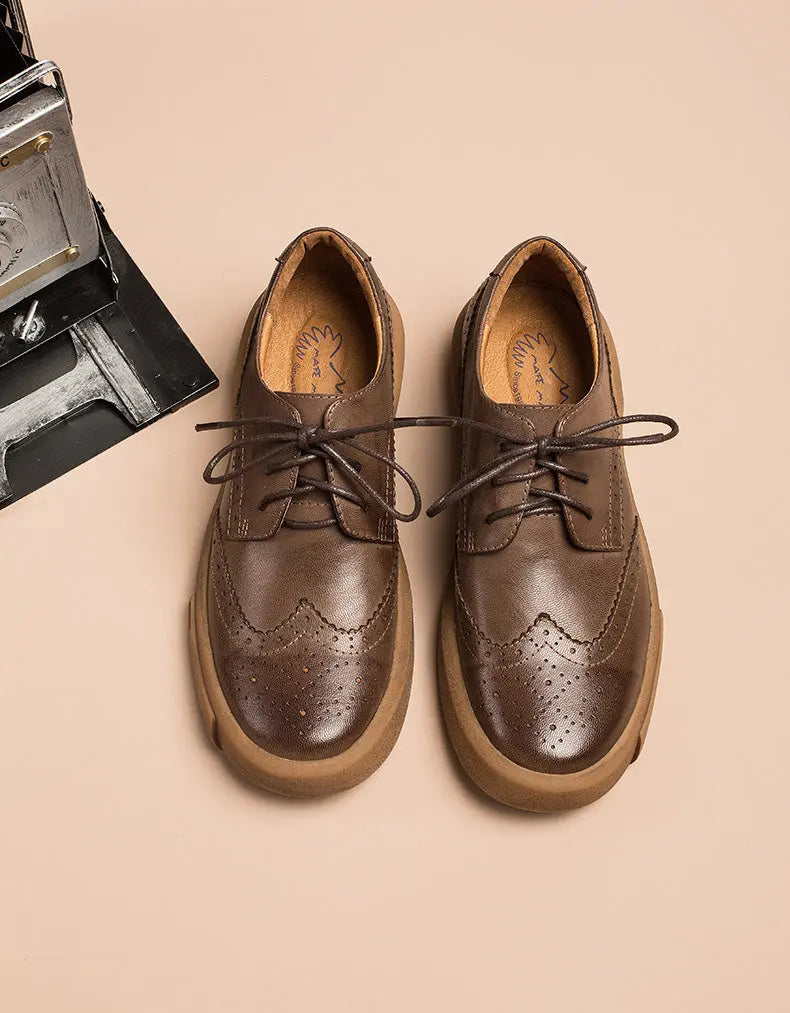 Real Leather Casual Brogue Style Oxford Shoes Women Ada Fashion